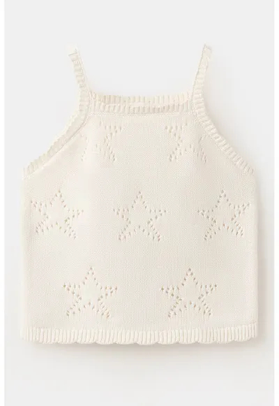 Top tricotat cu model cu stele cu perforatii - Crem