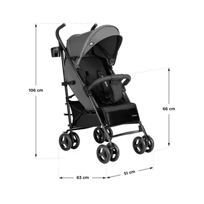 Carucior sport compact Tulano Davos 35 GreyBlack, roti din PU cu suspensii,capotina XXL cu fereastra,include husa picioareplasa insectesuport pahar,6luni-4 ani sau maxim 22kg