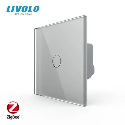 Intrerupator simplu tactil, contact uscat, Protocol Zigbee, cu panou sticla, Generatia Noua Gri