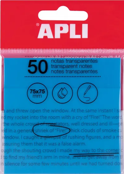 Bilete adezive transparente Apli - Albastru, 75 x 75 mm, 50 bucăți