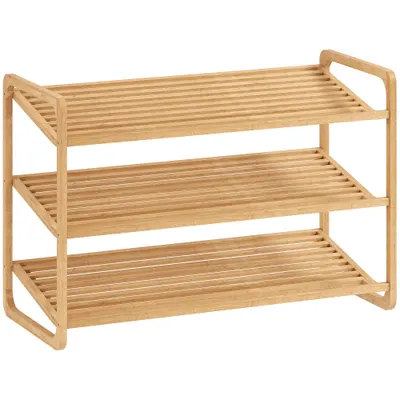 HOMCOM Etajeră pentru pantofi cu 3 rafturi pentru 12 perechi de pantofi din bambus 76x33x50.8 cm | Aosom Romania