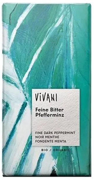 Ciocolată naturală organică cu umplutură de mentă, 100 g, Vivani