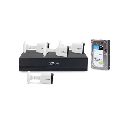Sistem supraveghere exterior basic Dahua DH-4EXTIR20-2MP-1TB, 4 camere, 2 MP, 3.6 mm, IR 20 m, HDD 1TB
