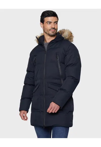 Geaca midi cu gluga Renfield 8035 - Bleumarin