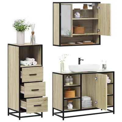 Gossi set mobilier de baie, 3 piese, stejar sonoma, lemn prelucrat