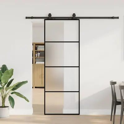 Gossi usa glisanta cu set de feronerie neagra 76x205 cm sticla esg