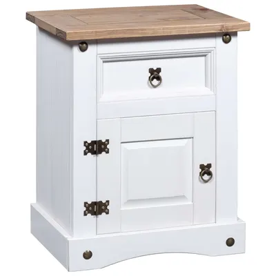 Gossi noptiera, alb, 53x39x66 cm, lemn de pin mexican, gama corona