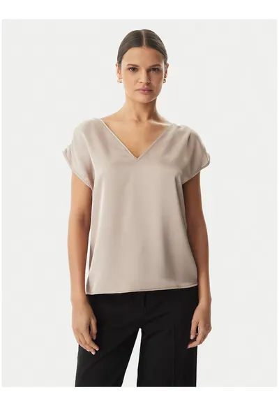 Bluza dama - bej - detalii unice - material satinat - maneca scurta