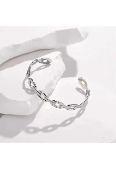 Bratara argintie - din otel inoxidabil - suflata cu aur 18k - forma de zale imbinate - Dalia C10 OUT