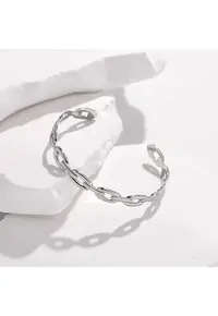 Bratara argintie - din otel inoxidabil - suflata cu aur 18k - forma de zale imbinate - Dalia C10 OUT