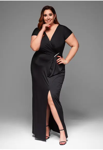 Rochie de seara Maxi Plus size LACRICA LA-OM-DLR013 - Negru