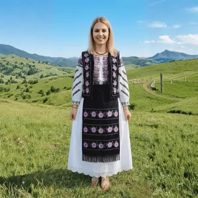 Costum Popular cu broderie traditionala Priscilla 3 Rochie , vesta si fote