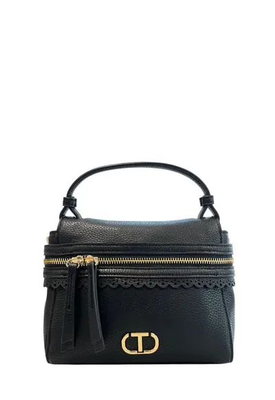 Geanta crossbody din piele ecologica cu perforatii decorative - Negru