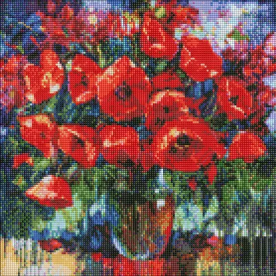 Goblen cu diamante Ideyka - Buchet de maci, 40 х 40 cm