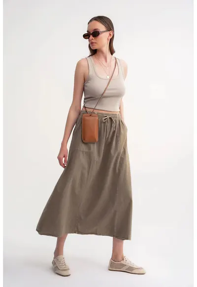 Fusta talie inalta - detaliu snur - textil