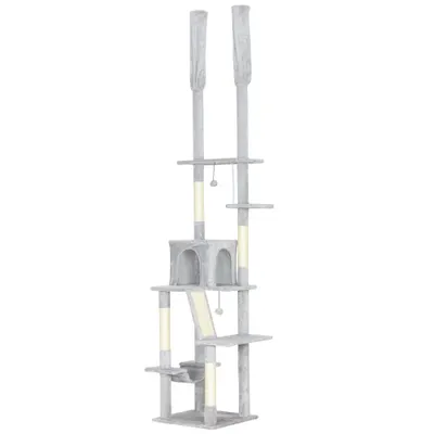 PawHut Copac zgârietoare de tavan cu înălțime ajustabilă 225-255cm Gri deschis | Aosom Romania