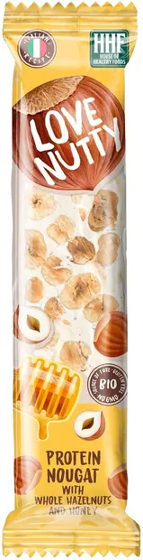 Nuga proteică cu alune și miere, 80 g, Love Nutty