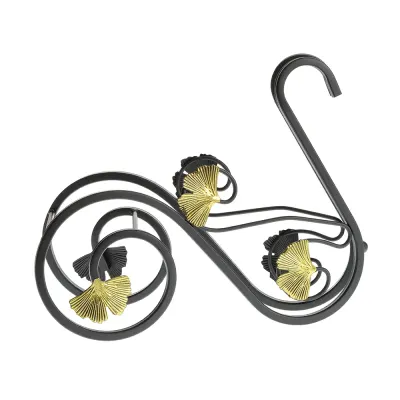 Suport sticle vin din metal negru cu decor frunze aurii