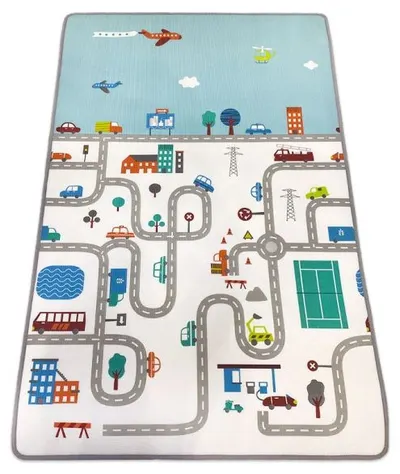 Covoraș de joacă reversibil Raya Toys - Pista cu mașini, 120 x 180 x 1 cm