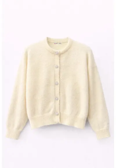 Cardigan dama - texturat - lung - galben lamaie - poliester
