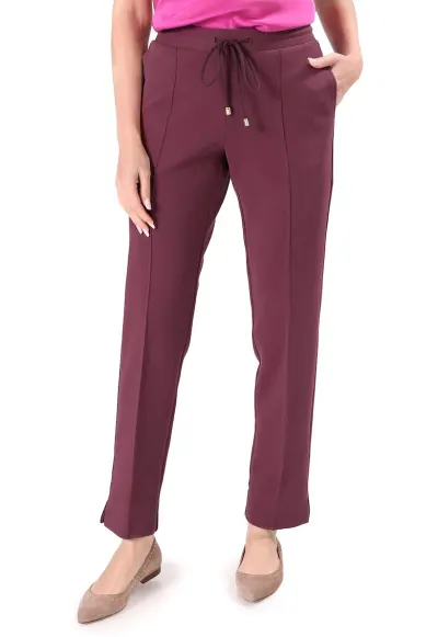 Pantaloni lejeri din stofa plina tip scuba cu bumbac PG9-SG3 - Rosu bordo melaj