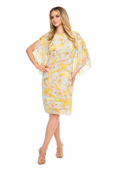 Rochie cu maneci din sifon Nice - Galben/Albastru pal