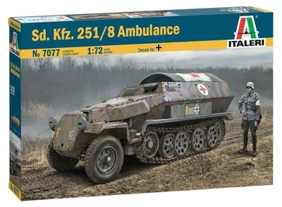Model de asamblat Italeri Militar: Tancuri - Ambulanță militară germană Sd.Kfz. 251/8 AMBULANCE