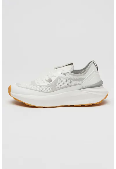 Pantofi sport slip-on din piele ecologica si plasa - Gri deschis/Alb optic