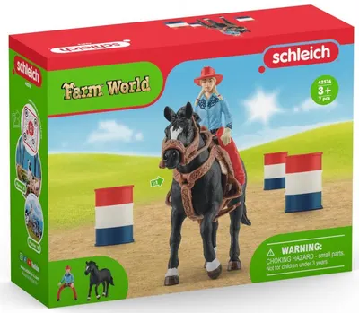 Set de joc Schleich Farm World - Fata cowboy cu butoaie