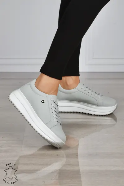 Pantofi CASUAL PIELE NATURALA cu talpa inalta CRL1275 GRI