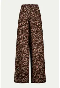 Pantaloni din in cu animal print - Negru/Maro pamantiu