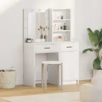 vidaXL Set masă de toaletă cu LED 2 buc. Alb Lemn prelucrat