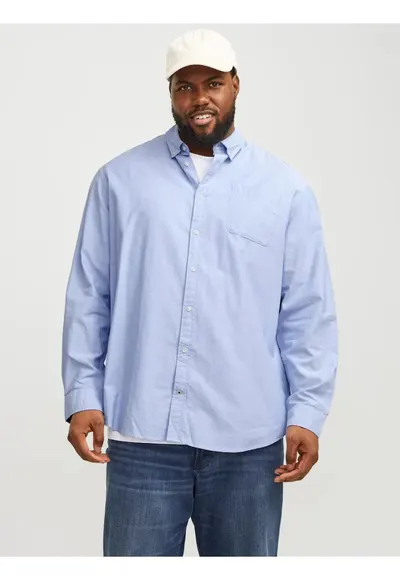 Plus Camasa casual barbati big sizes - din bumbac organic - Bleumarin inchis - Albastru