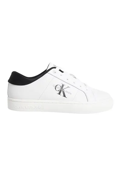 Pantofi sport din piele si piele ecologica cu logo in lateral - Alb/Negru