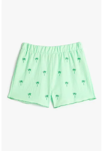 Pantaloni scurti cu detalii tropicale cu broderie - Verde menta