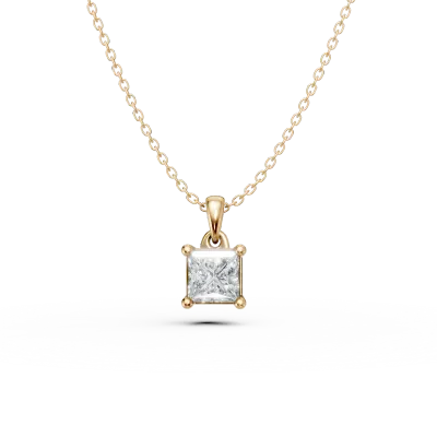 Lant cu pandantiv din aur galben cu diamant princess solitaire de 0.4ct