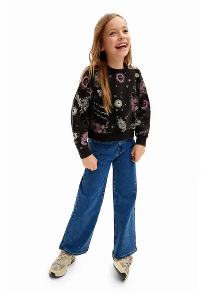 Bluza de trening din bumbac cu imprimeu grafic - Negru/Roz
