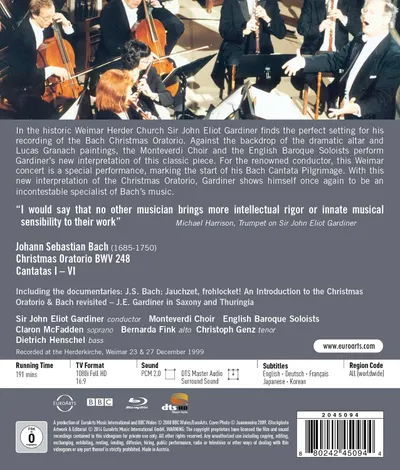 Bach: Christmas Oratorio, BWV248 (Blu-ray Disc) | Claron McFadden, Christoph Genz, Bernarda Fink, Dietrich Henschel, Katharine Fuge, Monteverdi Choir, English Baroque Soloists, John Eliot Gardiner