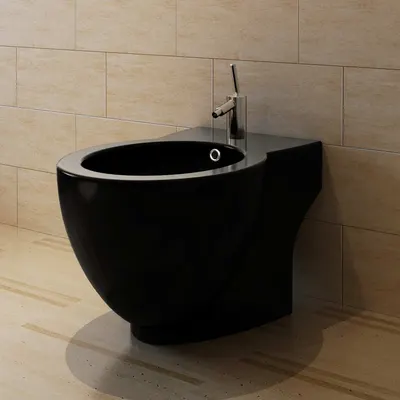vidaXL Bideu rotund pe pardoseală, negru, ceramică calitate superioară