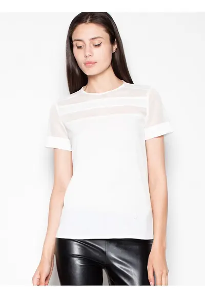 Bluza dama bej - maneci scurte - decolteu semicircular - material de calitate
