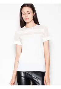Bluza dama bej - maneci scurte - decolteu semicircular - material de calitate