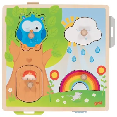 Puzzle din lemn Goki - Vremea, cu poze ascunse