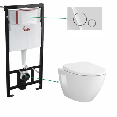 Set vas wc suspendat rimless Cersanit Moduo si rezervor incastrat Alcaplast cu clapeta crom lucios, Cersanit Opti B2