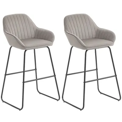 HOMCOM Set de 2 scaune de bar, Scaune de bar cu tapițerie și spumă, Scaune căptușite cu picioare metalice, Gri | Aosom Romania
