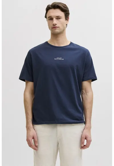 Tricou din bumbac cu imprimeu pe partea din spate - Bleumarin