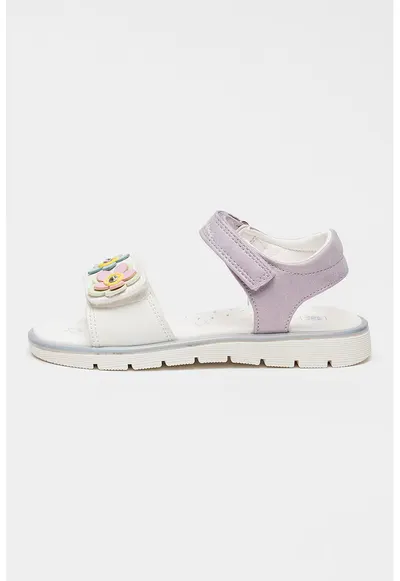 Sandale din piele ecologica cu aplicatie cu model floral Lovely - Alb/Lila