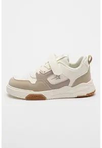 Pantofi sport low-cut de piele ecologica - Maro taupe deschis/Alb murdar