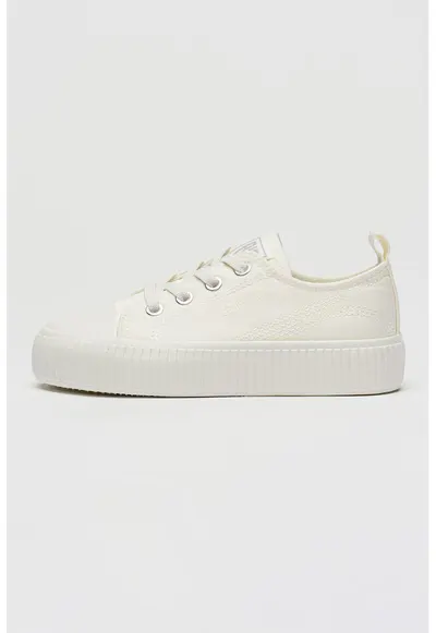 Pantofi sport low-cut din panza cu sireturi elastice - Alb murdar