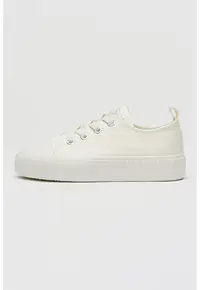 Pantofi sport low-cut din panza cu sireturi elastice - Alb murdar