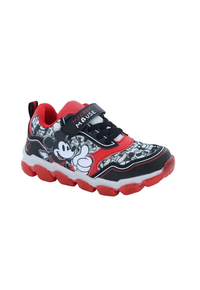Pantofi sport cu velcro si Mickey Mouse - Rosu/Negru